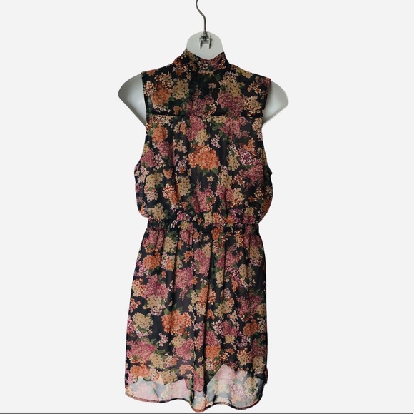 Lush by Nordstroms Sleeveless Peplum Dress Summer Purple Tan Floral Dress Large - Picture 2 of 6